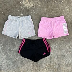 💗3 SHORTS💗 Adidas Puma Shorts Bundle Gray Black Pink 5/6 6 3 Stripes